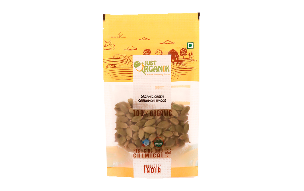 Just Organik Organic Green Cardamom Whole   Pack  50 grams
